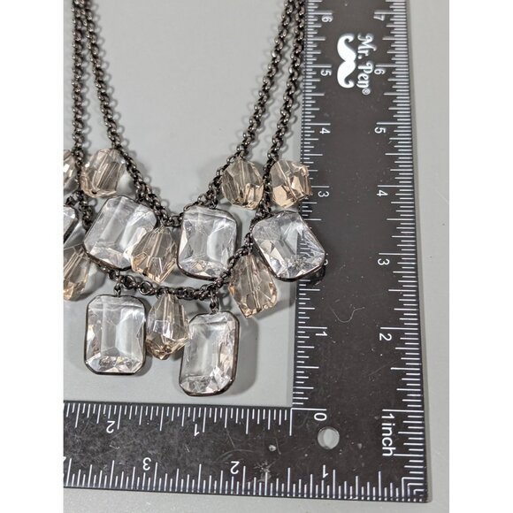 Gray Metallic Bezel Charm Layered Chain Necklace Statement Whimsigoth 19" - Picture 7 of 7